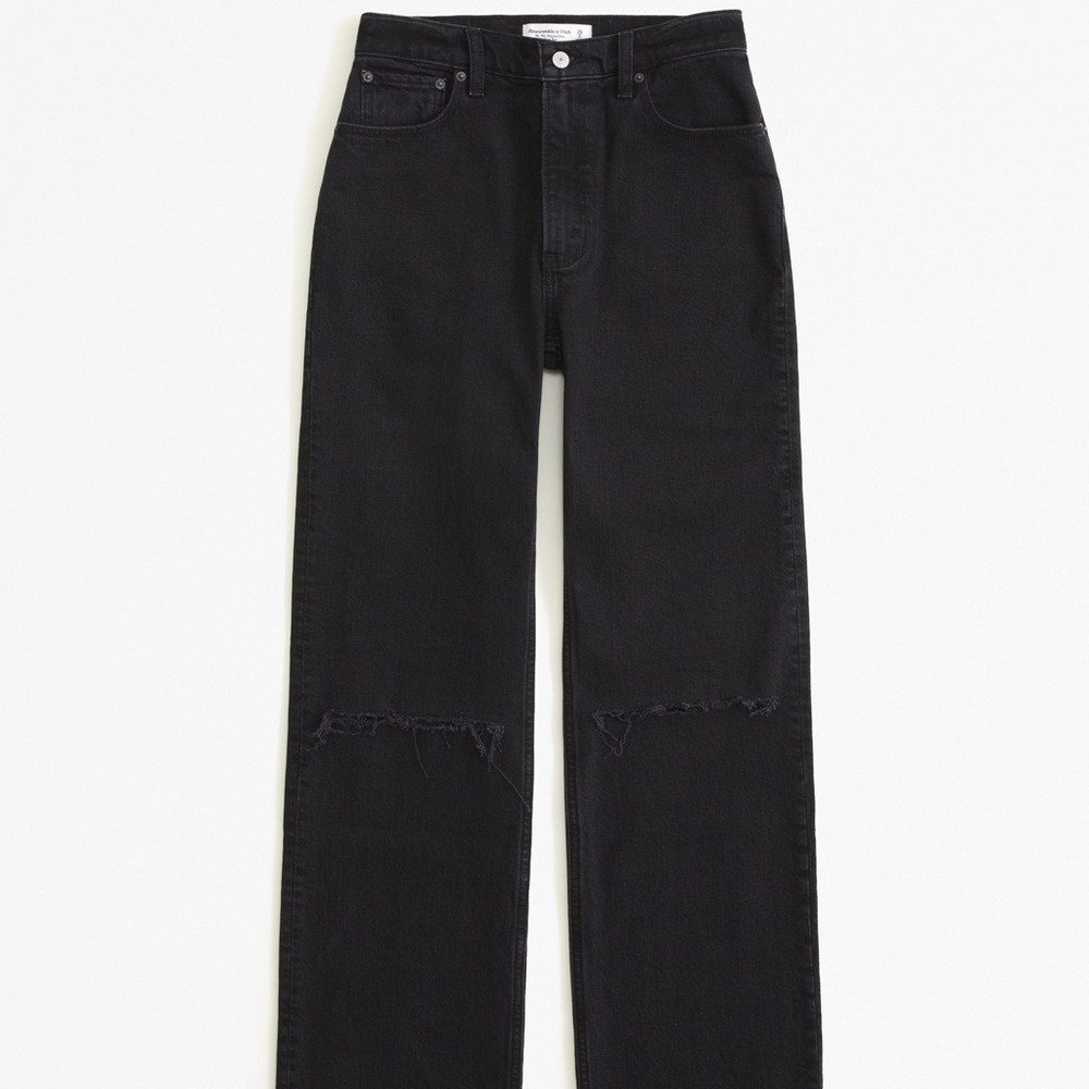 Abercrombie & Fitch, The 90s Straight Ultra High Rise Ripped Black Jeans